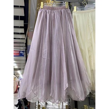法式紫色歐根紗半身裙女2026春夏高腰顯瘦不規則小個子a字長裙113