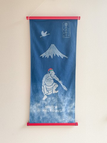 日本製 Christmas Tenugui 藍染手拭巾 Santa Claus 相撲 富士山 聖誕節 聖誕老人 型摺染 aizome Fuji