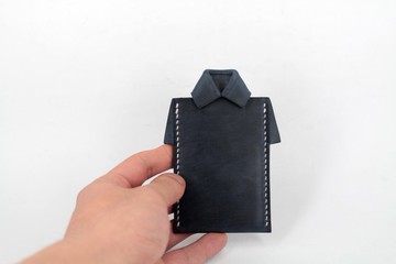 MOOS X WASOME ORIGAMI 植鞣牛革人手縫製 證件套卡片套 (深藍色)