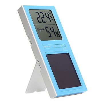 dretec 太陽能發電溫濕度計，最高/最低溫度自動記憶，附立架/壁掛孔  1個  O-154BL