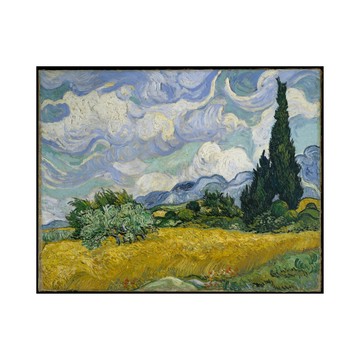 【藝術微噴】梵谷 van Gogh | Wheat Field with Cypresses - 柚木色鋁框