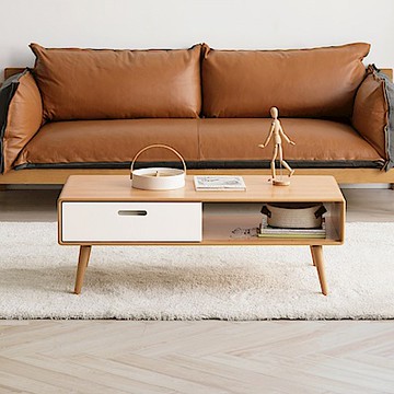 源氏木語暖白實木二抽一格茶几1.2M Y56J04 (H014384182)