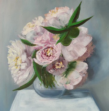 原創油畫玫瑰牡丹靜物花卉藝術 12x16 吋浪漫