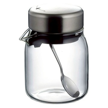 SALUS 佐藤金屬 玻璃調料收納罐 瓶子80 x 73 x 105mm + 湯匙102mm  1組