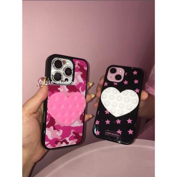 韓系ins同款小眾設計高級感復古迷彩愛心吸盤適用iphone16/15promax蘋果14/13亞克力磁吸黑邊手機殼保護套
