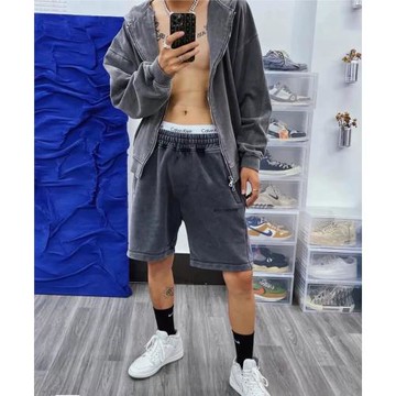 巴黎時尚風FAR 23/FW小眾潮牌無縫拼接寬松重工水洗毛圈短褲男女