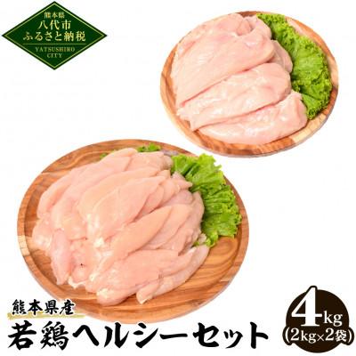 ふるさと納税 八代市 熊本県産　若鶏ヘルシーセット(ささみ・むね肉)各2kg　合計4kg