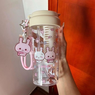 💕在臺出貨🔥夏季水杯可愛兔子吸管杯便攜隨行宅萌系水杯閨蜜水杯泡茶杯禮物