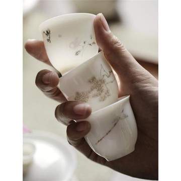 束刻繁文豬油白手工功夫茶杯薄胎主人杯白瓷茶碗單杯小茶杯品茗杯