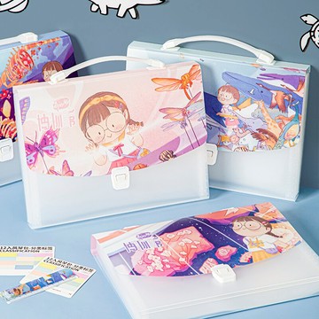 文件夾 風琴包 三年二班 麻球手提文件夾風琴包多層試卷收納袋塑料透明『XY16123』