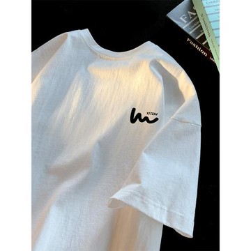 簡約風格短袖t恤男款夏季純棉重磅寬松半袖白色圓領潮牌潮流體恤