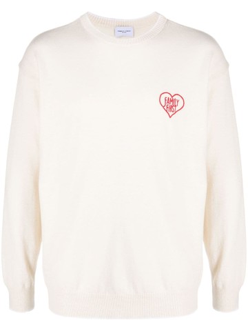 Family First - embroidered-logo crew-neck jumper - men - Merino/Cashmere/Viscose/Polyamide - XL - White
