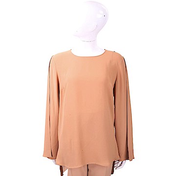 ELISABETTA FRANCHI 交叉片袖剪裁極簡粉橘雪紡上衣