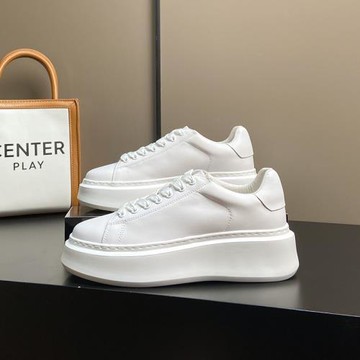 厚底小白鞋女2024春季新款歐貨鞋子8CM松糕女鞋真皮內增高休閑鞋