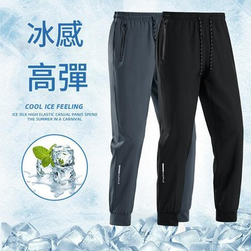 【台灣現貨❄️冰感高彈】速乾長褲男 夏季薄款 透氣彈力 涼感寬鬆 休閒運動褲 百搭長褲 跑步健身長褲 運動長褲 冰感長褲