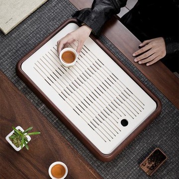 簡約干泡臺托盤陶瓷茶盤家用輕奢現代小型儲排式茶臺功夫茶具茶海