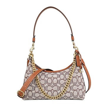 COACH JULIET 25 C字緹花布拼接皮革手提單肩斜背包(米白x棕)