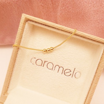 【焦糖小姐 Ms caramelo】925純銀鍍K黃 小金珠腳鍊