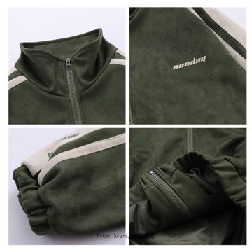 From Mars最后的回憶 日系簡約麂皮絨拼接外套bf男女寬松運動夾克