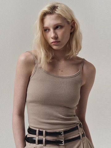 Ribbed Cap Sleeve Sleeveless Top [Beige]