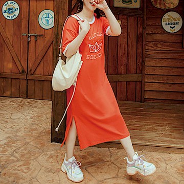 滾邊印花休閒長洋裝-OB大尺碼