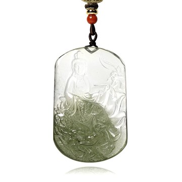 【正佳珠寶】綠幽靈 頂級半盆抹茶幽靈 乘龍觀音 42.9g 綠幽靈