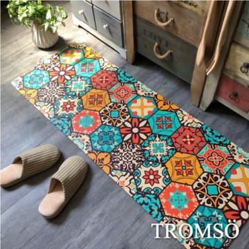 TROMSO廚房防油皮革地墊-K325六角橘藍花磚(買一送一加碼再送香氛包)