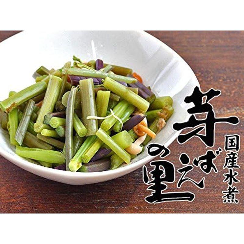 山菜ミックス 80g (みず・わらび・えのき・たけのこ・なめこが入った水煮)(芽ばえの里)山菜独特の食感と風味がたまらない国産水煮。