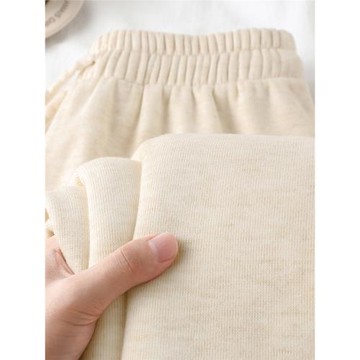 吐司般的軟糯！米白色糯米褲子女顯瘦百搭直筒衛褲冬季加絨休閑褲