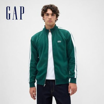 【GAP】男裝|Logo刺繡刷毛翻領外套-綠色(822083)