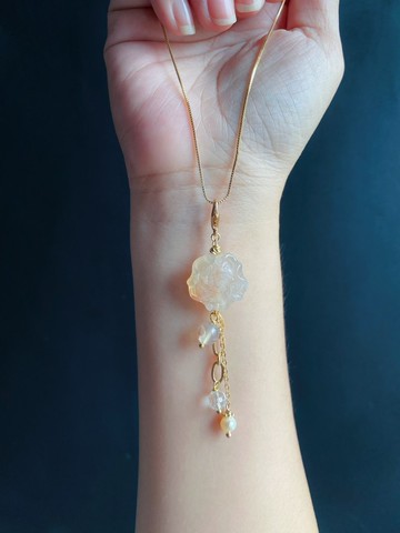 天然櫻花瑪瑙 粉花 珍珠 水晶 牡丹花 隨意扣 項鍊 包掛 禮物