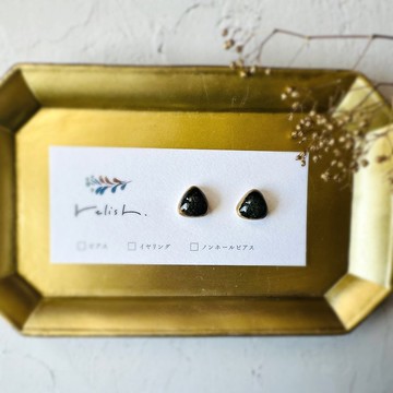 古董感 三角形 黑色 陶器 金繼 線條 耳環 耳夾 無耳洞耳夾 黑 金色 小巧 精緻 簡約 中性