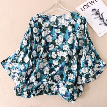 [韓國K.W.]現貨柔情佳人印花上衣(上衣/背心/亞麻/雪紡)