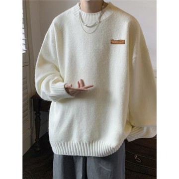 圓領毛衣男秋冬季慵懶風寬松內搭潮牌冬裝加絨加厚針織衫2025新款