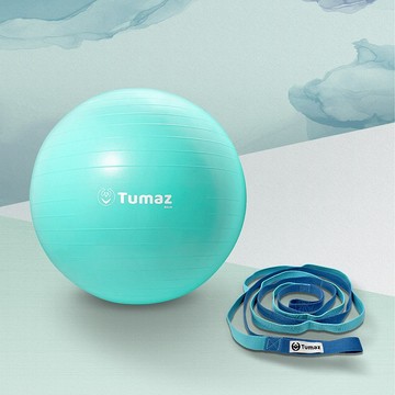【Tumaz月熊】防爆瑜珈球&伸展帶組合 青色