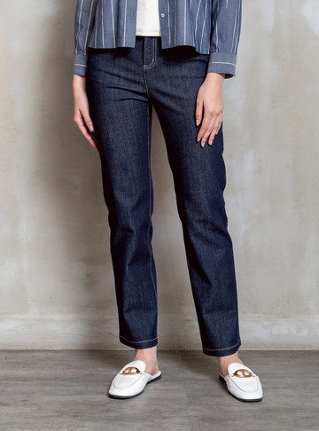 丹寧時光明線配色錐形牛仔褲