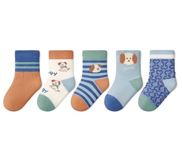 love, charlotte - 小狗骨頭條紋純棉短筒襪-5 雙一組