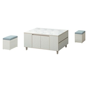 文創集 盧班岩板4尺二門二抽大茶几(二色可選＋附收納椅凳二張)-120x60x54cm免組