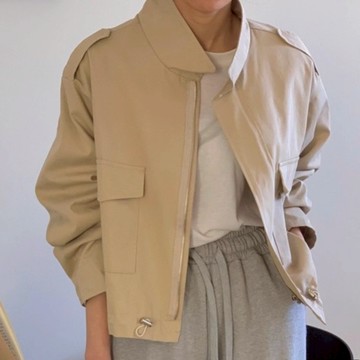 秋季復古立領拉鍊長袖短版外套