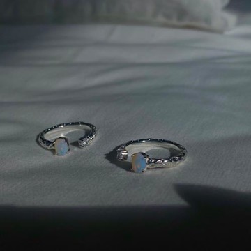 chic歐泊鋯石韓版精致氣質簡約銀飾可調節指圈女通體925純銀戒指