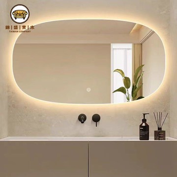 免運 110v智能鏡子 化妝鏡 浴室鏡 智能鏡  法式橢圓智能浴室鏡帶燈除霧壁掛衛生間化妝鏡鏡子圓弧形美式ins附發票 工廠直銷 全館折扣 j16