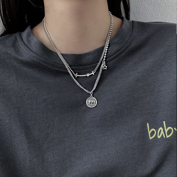 925純銀笑臉項鏈女年新款潮復古個性疊戴小象鎖骨鏈泰銀頸鏈