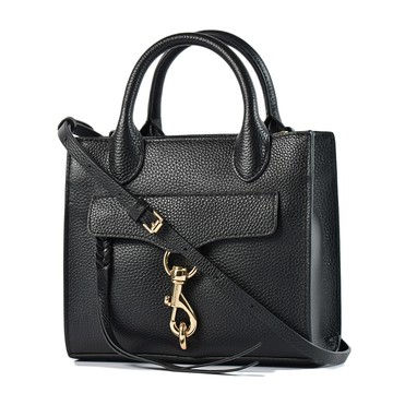Rebecca minkoff Megan 真皮荔枝紋手提/斜背二用包-金釦黑/迷你款