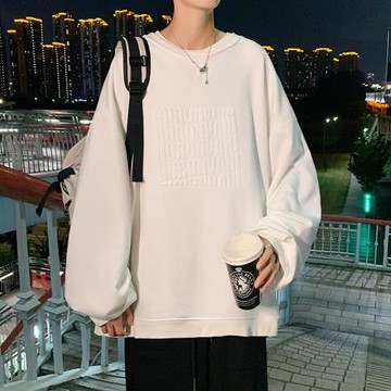 圓領衛衣男潮ins潮牌寬松長袖套頭打底衫春秋設計感字母提花上衣