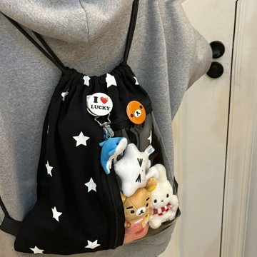 Bag House👜 新款原創星星痛包大容量抽繩背包雙肩包女學生韓版單肩包簡約百搭