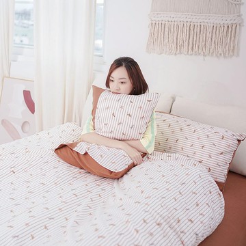 (單人)UMORFIL膠原蛋白小鹿剪花寢具組-條紋棕∣三件組