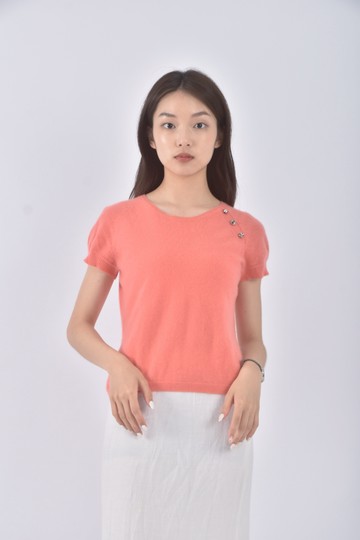 (S) kenar針織圓領橘色短袖上衣