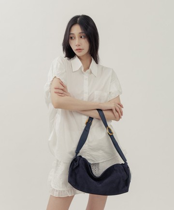 慵懶格調廓型結構真皮手提肩斜背包 藍