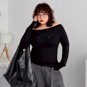 LULUS/PLUS/中大尺碼/造型圓釘側抽繩一字領上衣３色【A01251272】260311