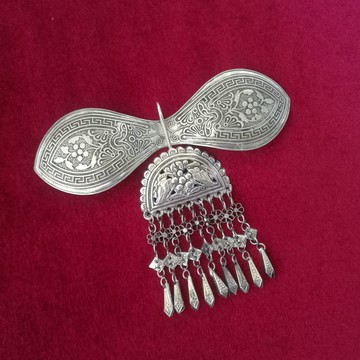 手工苗銀古風中國風頭飾流蘇發簪子漢服旗袍配飾半圓流蘇盤發簪